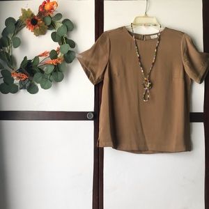 loose fitted short sleeve silky brown blouse by “A New Day”